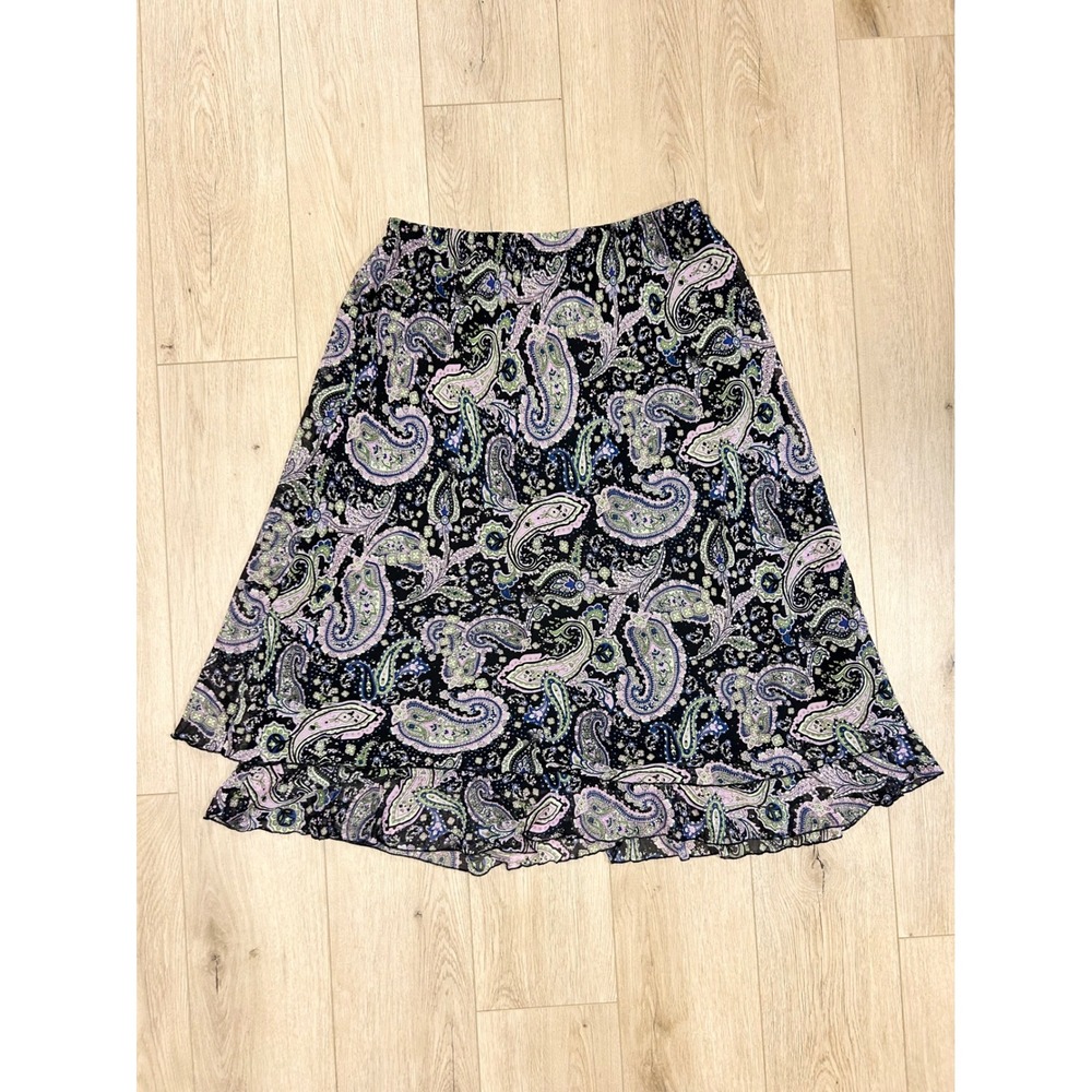 y2k Whimsigoth Briggs New York Plus 18 Paisley Purple Black Midi Skirt Ruffle‎